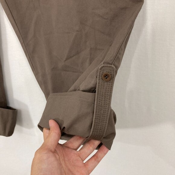 New Sigrid Olsen size 12 Brown Cotton Belted Rolled Hem Capri Pants - Picture 10 of 11